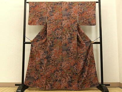 平和屋着物■上質な小紋　風景花文　暈し染め　金彩　正絹　逸品　BAAY3286hj