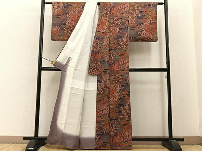平和屋着物■上質な小紋　風景花文　暈し染め　金彩　正絹　逸品　BAAY3286hj