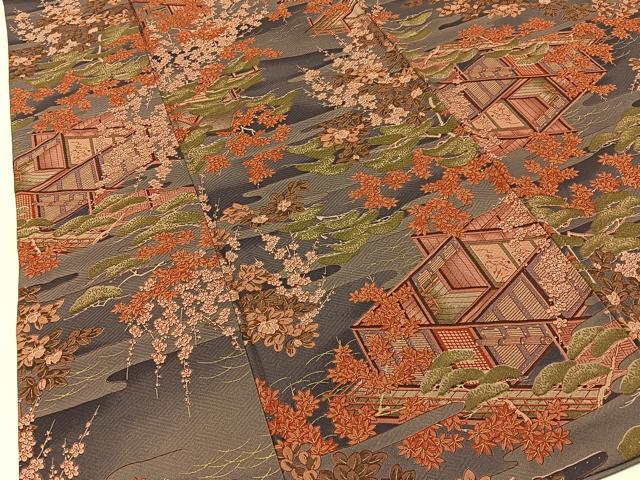 平和屋着物■上質な小紋　風景花文　暈し染め　金彩　正絹　逸品　BAAY3286hj