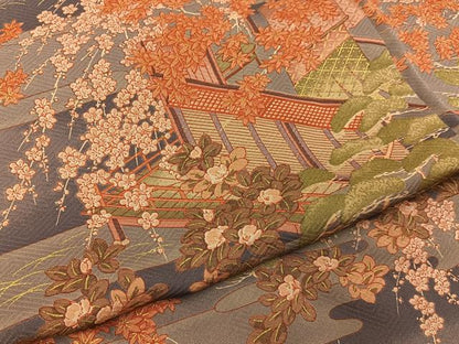 平和屋着物■上質な小紋　風景花文　暈し染め　金彩　正絹　逸品　BAAY3286hj