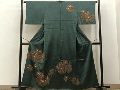 平和屋着物■訪問着　刺繍　草花文　金彩　正絹　逸品　BAAY3287hj