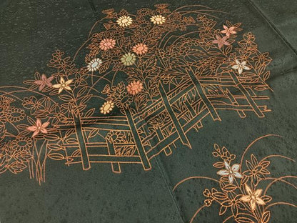 平和屋着物■訪問着　刺繍　草花文　金彩　正絹　逸品　BAAY3287hj