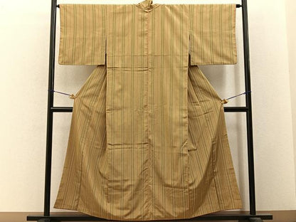 平和屋着物■上質なお召　縞　正絹　逸品　BAAY3289hj