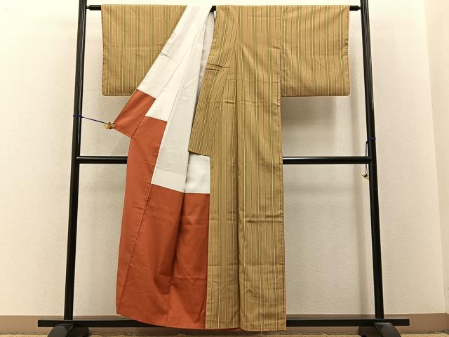 平和屋着物■上質なお召　縞　正絹　逸品　BAAY3289hj