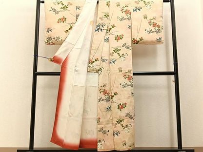 平和屋着物■上質な小紋　手描き　草花文　暈し染め　金彩　正絹　逸品　BAAY3290hj