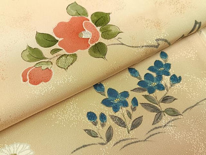 平和屋着物■上質な小紋　手描き　草花文　暈し染め　金彩　正絹　逸品　BAAY3290hj