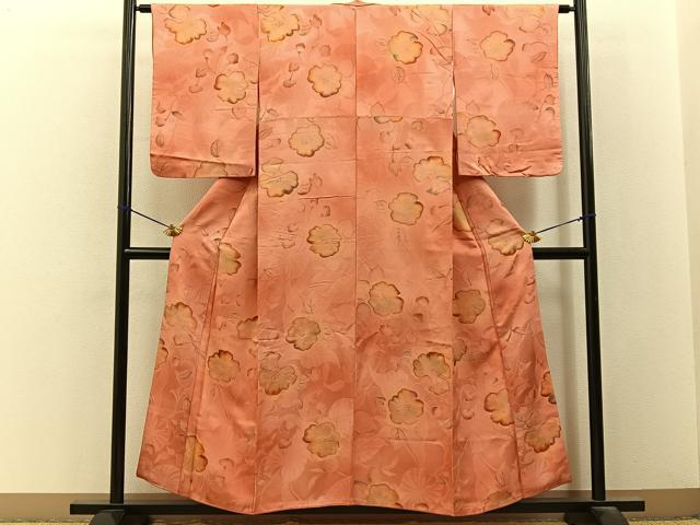 平和屋着物●上質な小紋　地紋起こし　草花文　金彩　正絹　逸品　BAAY3291hj