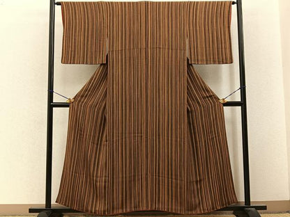 平和屋着物■上質な小紋　縞　鬼しぼ縮緬　正絹　逸品　BAAY3292hj