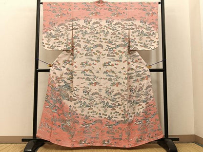平和屋着物■訪問着　流水風景花文　暈し染め　金彩　正絹　逸品　BAAY3294hj