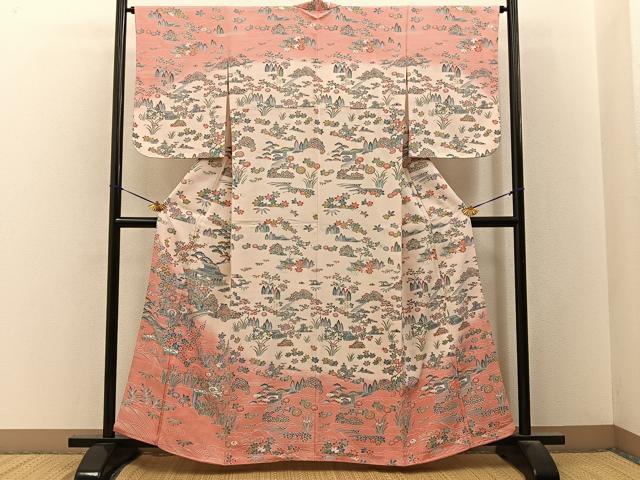 平和屋着物■訪問着　流水風景花文　暈し染め　金彩　正絹　逸品　BAAY3294hj