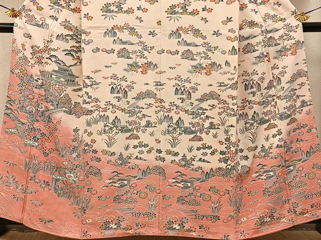 平和屋着物■訪問着　流水風景花文　暈し染め　金彩　正絹　逸品　BAAY3294hj