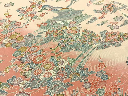 平和屋着物■訪問着　流水風景花文　暈し染め　金彩　正絹　逸品　BAAY3294hj