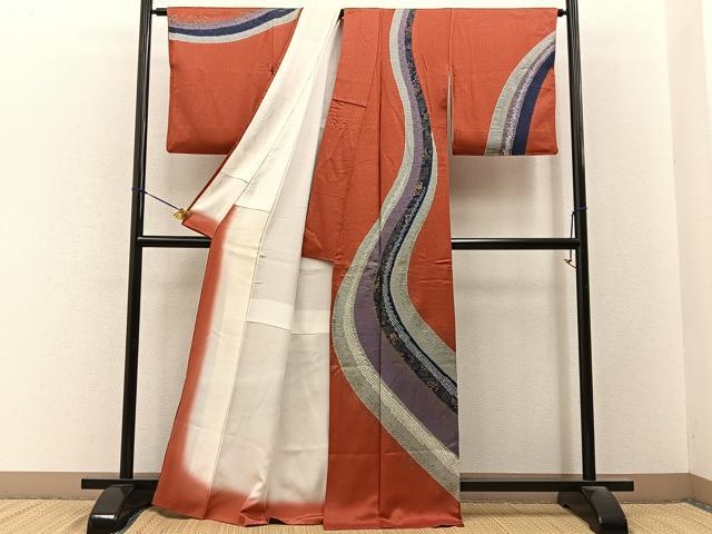 平和屋着物■訪問着　絞り　流線花文　金彩　正絹　逸品　BAAY3295hj
