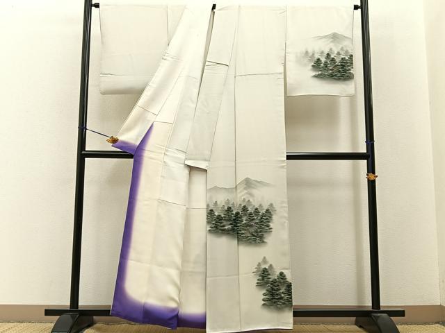 平和屋着物■訪問着　手描き　樹林風景文　正絹　逸品　BAAY3296hj