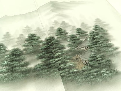 平和屋着物■訪問着　手描き　樹林風景文　正絹　逸品　BAAY3296hj