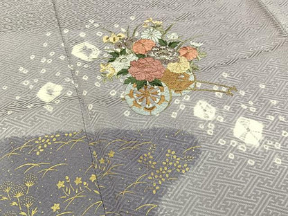 平和屋着物■訪問着　絞り　刺繍　花車文　金彩　鈴乃屋扱い　正絹　逸品　BAAY3298hj