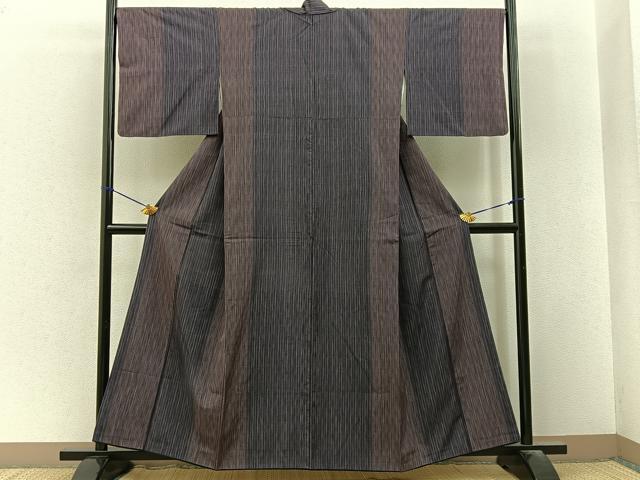 平和屋着物■上質な紬　よろけ縞　正絹　逸品　BAAY3302hj