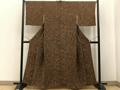 平和屋着物■上質な小紋　更紗花鳥文　鬼しぼ縮緬　正絹　逸品　BAAY3304hj
