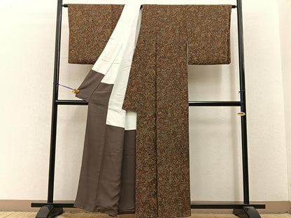 平和屋着物■上質な小紋　更紗花鳥文　鬼しぼ縮緬　正絹　逸品　BAAY3304hj