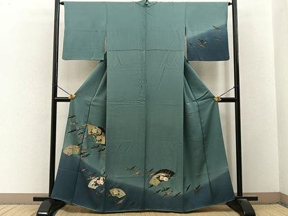 平和屋着物■訪問着　手描き　飛鶴地紙花文　暈し染め　金彩　正絹　逸品　BAAY3306hj