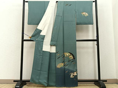 平和屋着物■訪問着　手描き　飛鶴地紙花文　暈し染め　金彩　正絹　逸品　BAAY3306hj