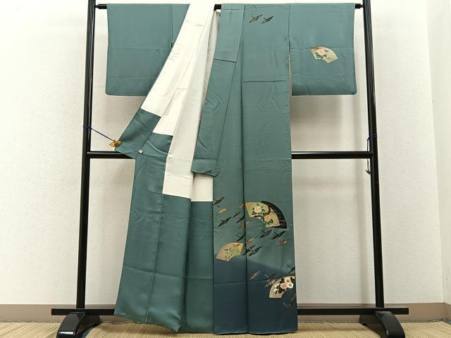 平和屋着物■訪問着　手描き　飛鶴地紙花文　暈し染め　金彩　正絹　逸品　BAAY3306hj
