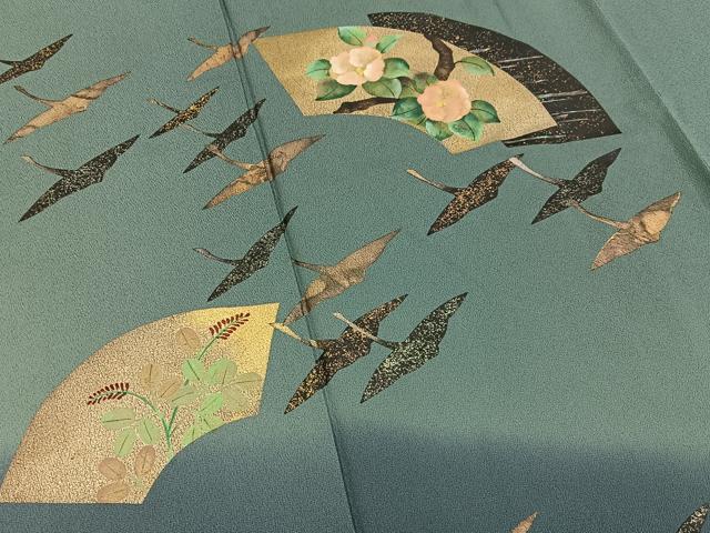 平和屋着物■訪問着　手描き　飛鶴地紙花文　暈し染め　金彩　正絹　逸品　BAAY3306hj