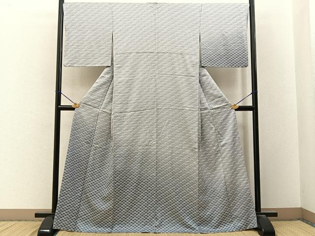 平和屋着物■訪問着　芝草文　暈し染め　銀通し地　正絹　逸品　BAAY3310hj