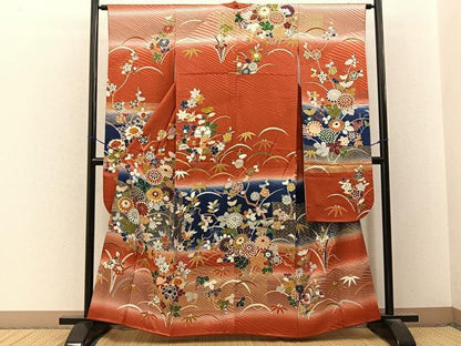 平和屋着物■豪華振袖　刺繍　草花文　暈し染め　金彩　正絹　逸品　BAAY3317hj