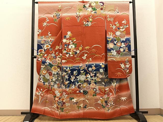 平和屋着物■豪華振袖　刺繍　草花文　暈し染め　金彩　正絹　逸品　BAAY3317hj