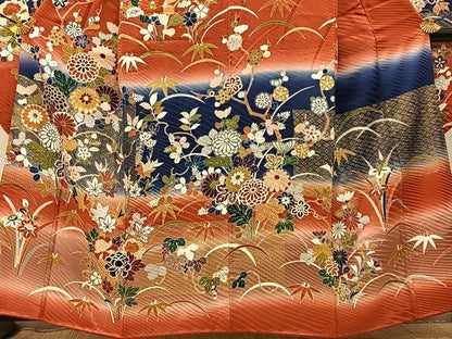 平和屋着物■豪華振袖　刺繍　草花文　暈し染め　金彩　正絹　逸品　BAAY3317hj