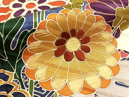 平和屋着物■豪華振袖　刺繍　草花文　暈し染め　金彩　正絹　逸品　BAAY3317hj