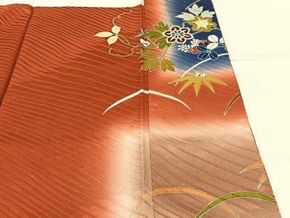 平和屋着物■豪華振袖　刺繍　草花文　暈し染め　金彩　正絹　逸品　BAAY3317hj