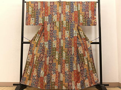 平和屋着物■上質な小紋　胴抜き仕立て　紬地　型染め　更紗花鳥文　正絹　逸品　BAAY3320hj
