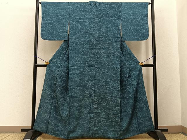 平和屋着物■上質な小紋　紬地　型染め　風景文　正絹　逸品　BAAY3322hj