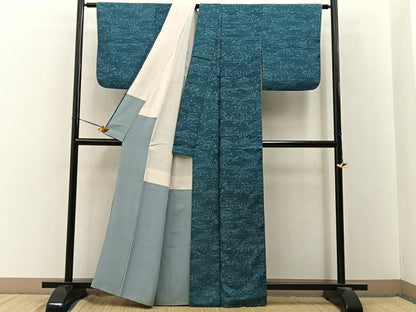 平和屋着物■上質な小紋　紬地　型染め　風景文　正絹　逸品　BAAY3322hj