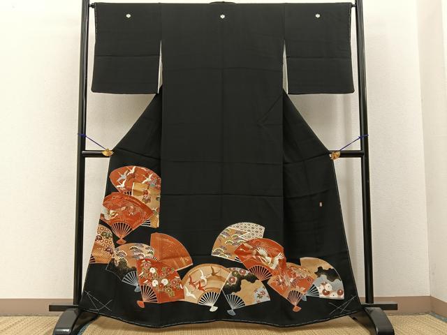 平和屋着物■豪華黒留袖　作家物　駒刺繍　扇面鳳凰花文　金彩　正絹　逸品　未使用　BAAY3327hj