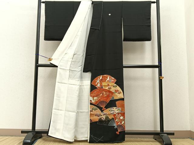 平和屋着物■豪華黒留袖　作家物　駒刺繍　扇面鳳凰花文　金彩　正絹　逸品　未使用　BAAY3327hj