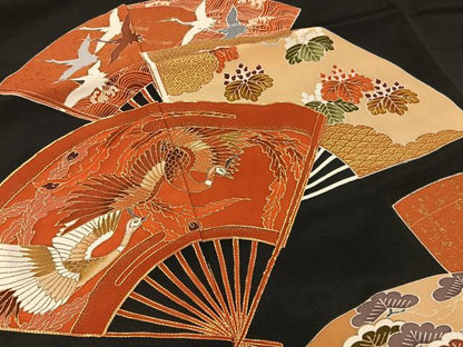 平和屋着物■豪華黒留袖　作家物　駒刺繍　扇面鳳凰花文　金彩　正絹　逸品　未使用　BAAY3327hj