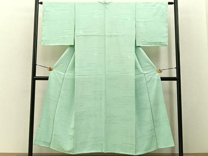 平和屋着物■上質な色無地　エ霞地紋　白緑色　正絹　逸品　未使用　BAAY3330hj
