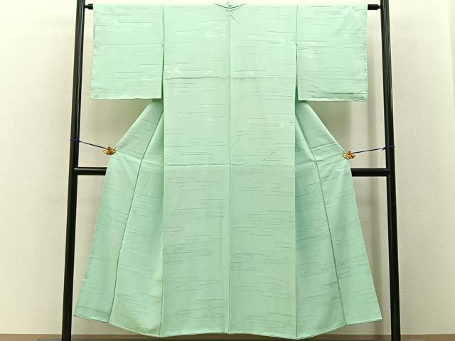 平和屋着物■上質な色無地　エ霞地紋　白緑色　正絹　逸品　未使用　BAAY3330hj