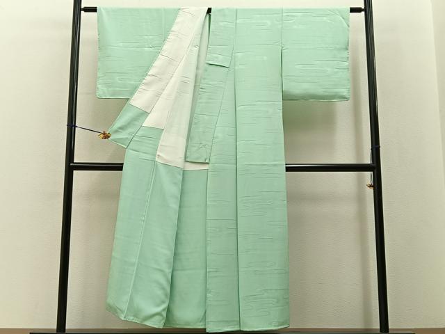 平和屋着物■上質な色無地　エ霞地紋　白緑色　正絹　逸品　未使用　BAAY3330hj