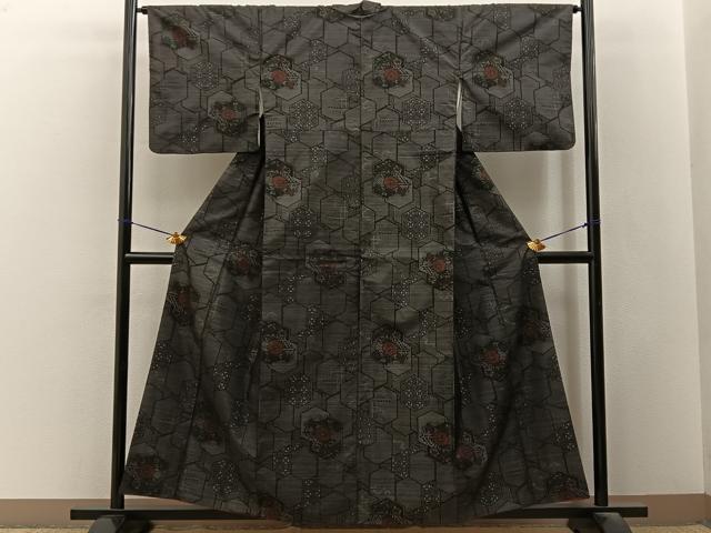 平和屋着物■本場大島紬　亀甲花文　正絹　逸品　BAAY3332hj