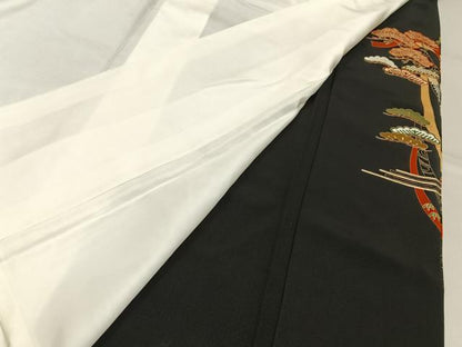 平和屋着物■豪華黒留袖　双鶴扇面花文　金彩　正絹　逸品　BAAY3333hj