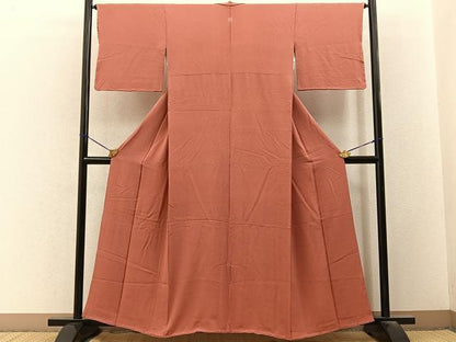 平和屋着物■上質な色無地　鉛丹色　正絹　逸品　BAAY3334hj