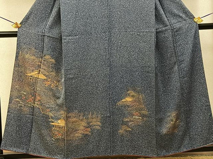平和屋着物■訪問着　手描き　風景文　たたき染め　金彩　正絹　逸品　BAAY3335hj