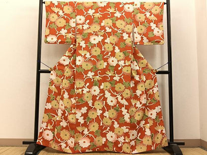 平和屋着物■上質な小紋　菊唐草文　正絹　逸品　BAAY3338hj