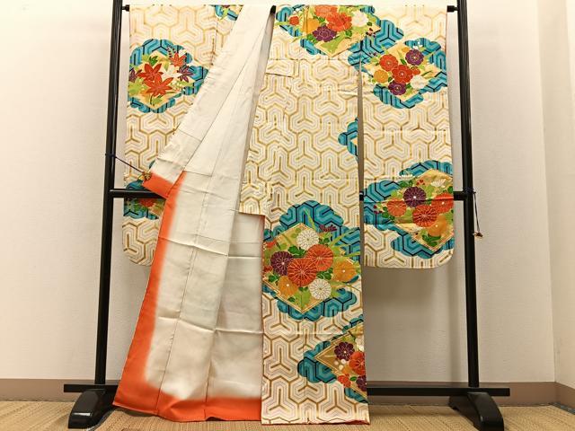 平和屋着物■豪華振袖　駒刺繍　松皮菱花文　金彩　正絹　逸品　BAAY3340hj
