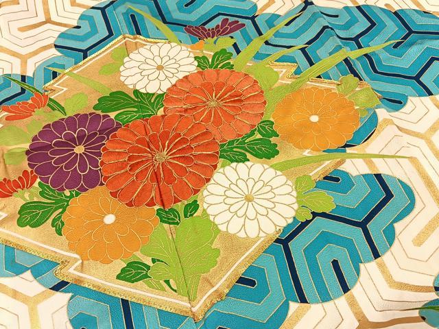 平和屋着物■豪華振袖　駒刺繍　松皮菱花文　金彩　正絹　逸品　BAAY3340hj