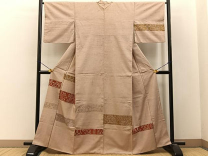 平和屋着物■訪問着　紬地　更紗花文　正絹　逸品　BAAY3344hj